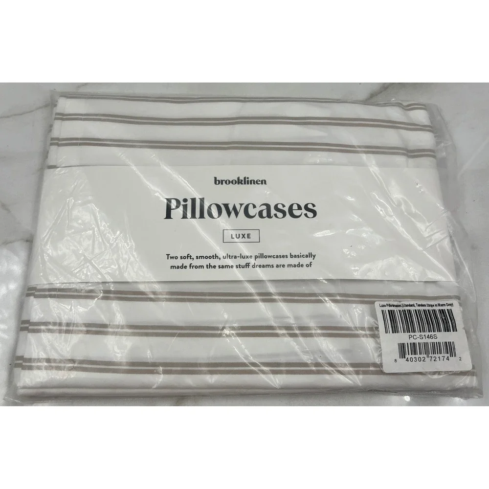 Brooklinen Luxe Pillowcases Standard Set of 2 Tandem Stripe Warm Grey PC-S146S